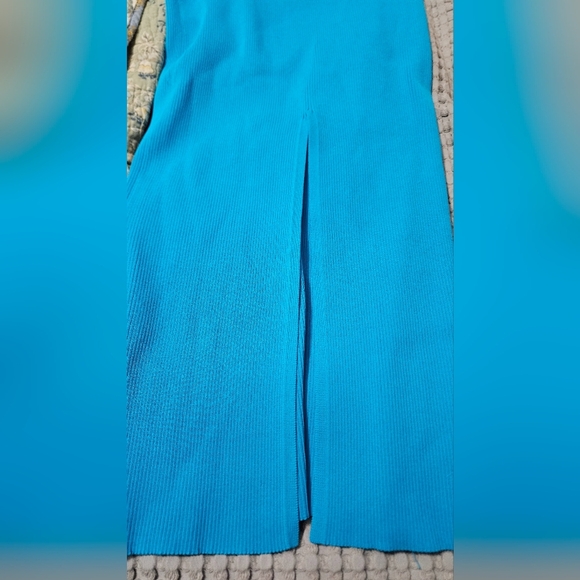ZARA Ribbed Knit High-waist Midi Skirt w/ Elastic Waistband BackVent.Aqua Blue.M - Picture 13 of 16